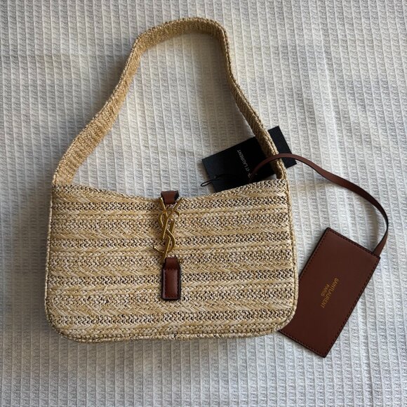 Saint Laurent Brown Le 5 à 7 Raffia Shoulder Bag - Picture 1 of 12